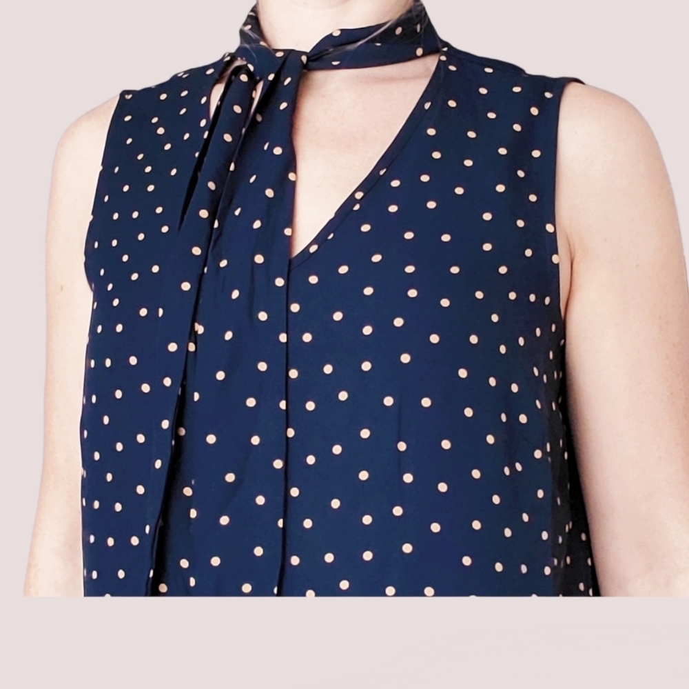Adrianna Papell Sleeveless Polka Dot Tie Neck Blouse - Picture 4 of 15